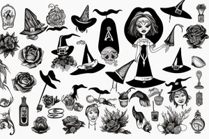 awful witch with melting pot tattoo idea