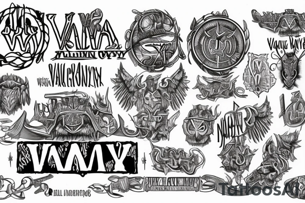 the inscription on the back in the Viking language "one way-Valhalla" tattoo idea