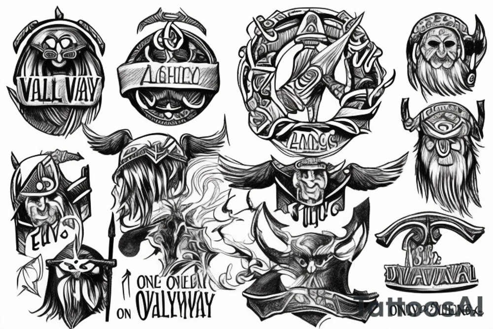 the inscription on the back in the Viking language "one way-Valhalla" tattoo idea