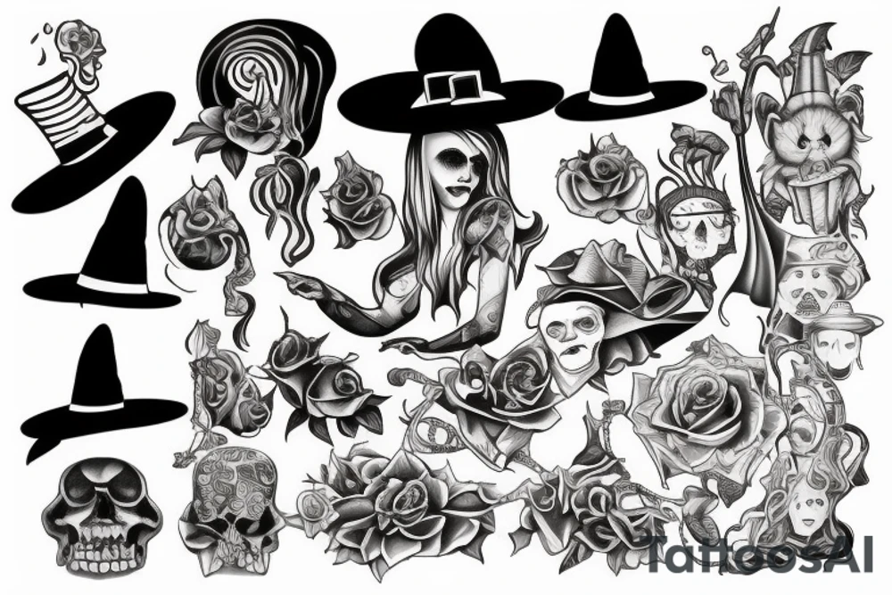 awful witch with melting pot tattoo idea