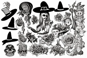 awful witch with melting pot tattoo idea