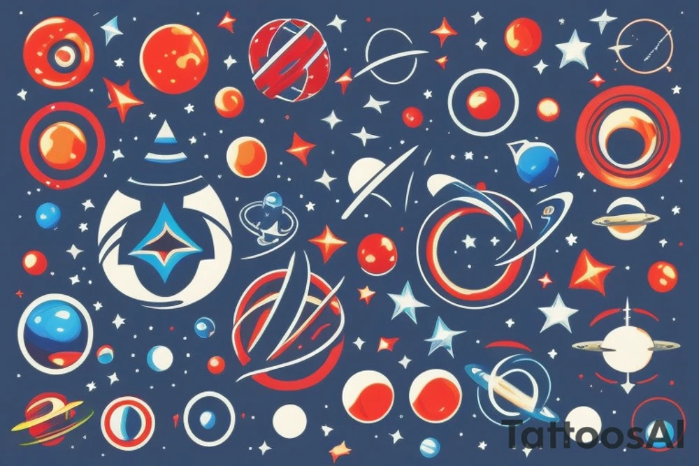 outer space triangle with blue red black colors tattoo idea