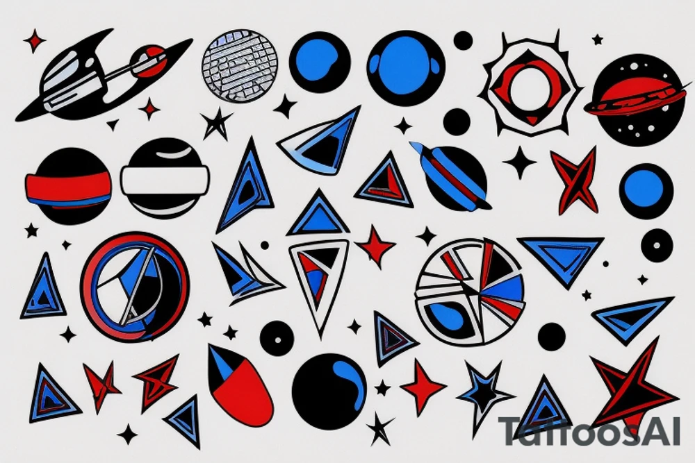 outer space triangle with blue red black colors tattoo idea