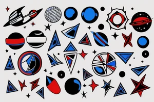 outer space triangle with blue red black colors tattoo idea