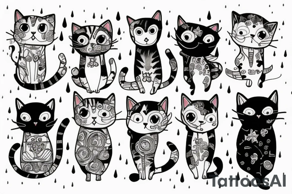 patchwork cat dacing in the rain tattoo idea
