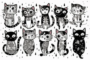 patchwork cat dacing in the rain tattoo idea