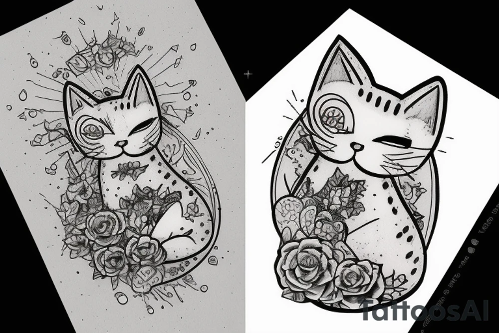 patchwork cat dacing in the rain tattoo idea