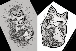 patchwork cat dacing in the rain tattoo idea