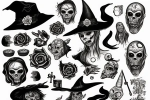 old zombie witch with melting pot tattoo idea