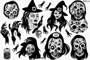 old zombie witch with melting pot tattoo idea
