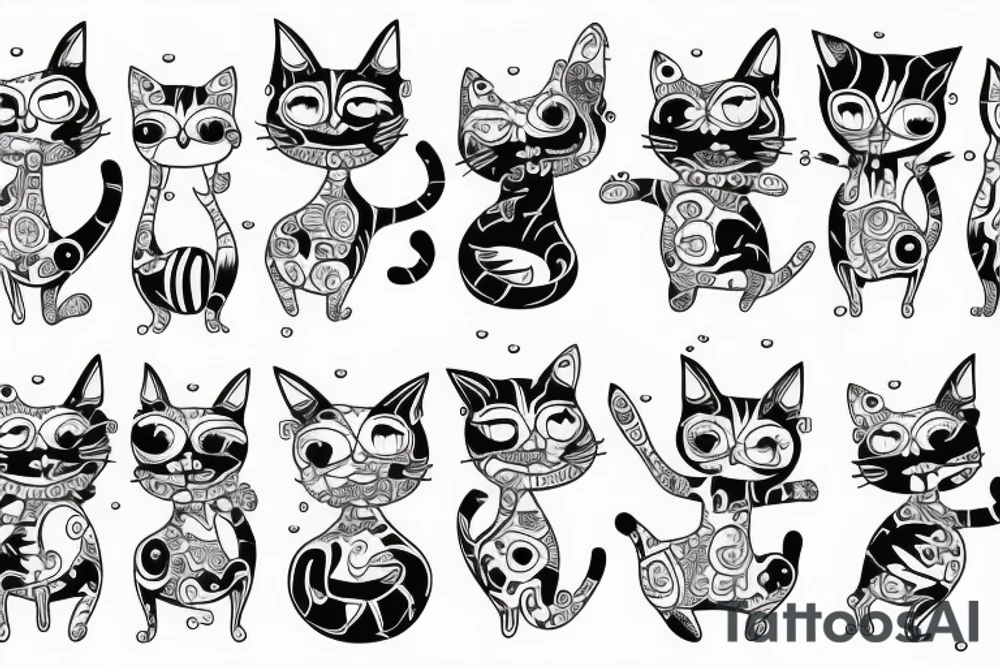 patchwork cat dancing in the rain tattoo idea