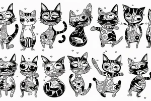 patchwork cat dancing in the rain tattoo idea