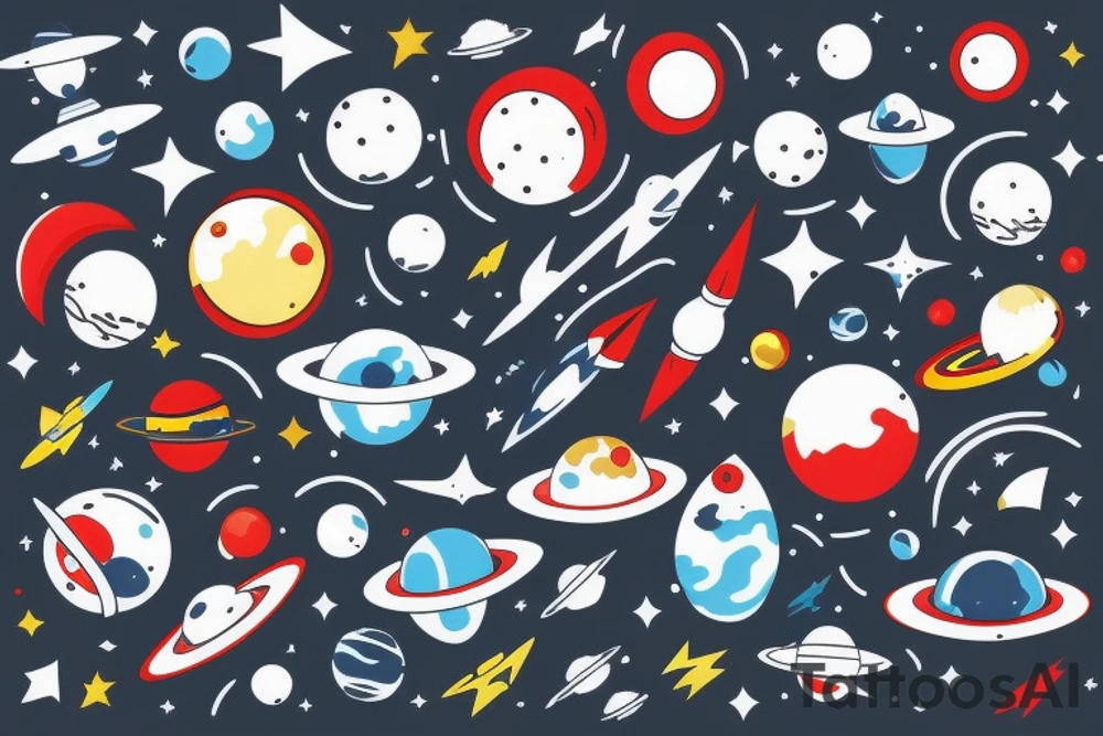 outer space triangle with blue red black colors tattoo idea