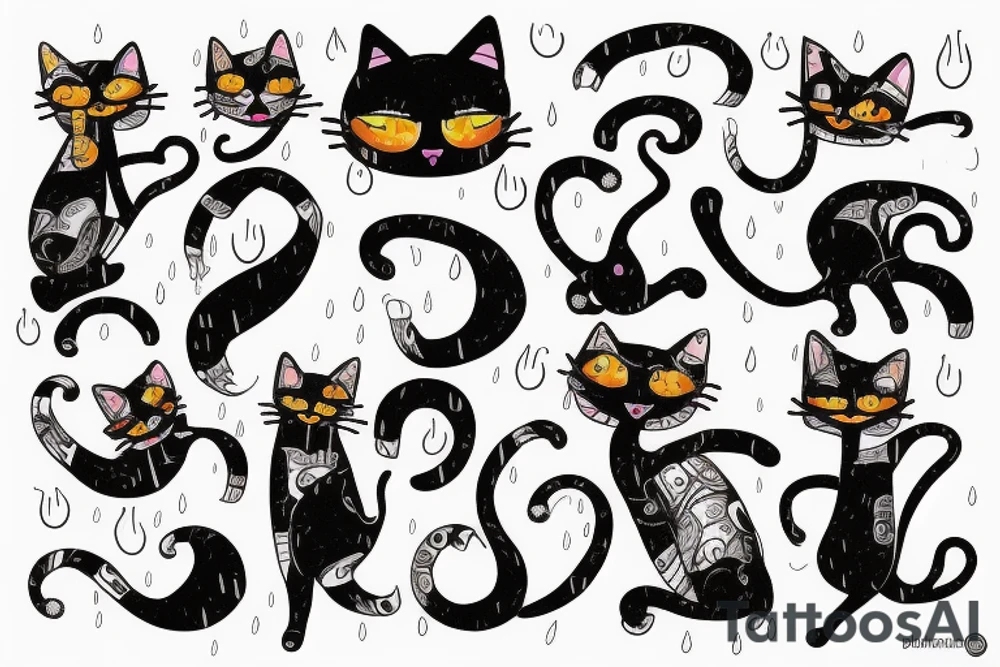 patchwork cat dancing in the rain tattoo idea