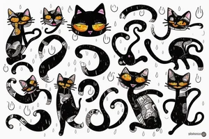 patchwork cat dancing in the rain tattoo idea