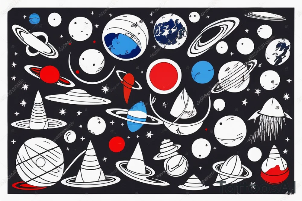 outer space triangle with blue red black colors tattoo idea