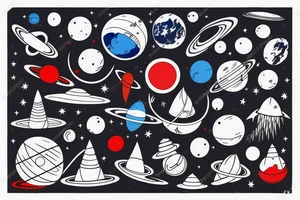 outer space triangle with blue red black colors tattoo idea