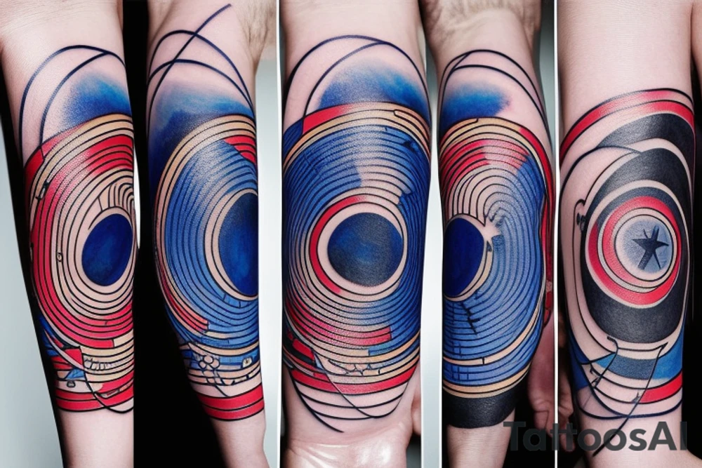 outer space triangle with blue red black colors tattoo idea