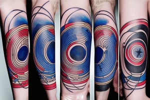 outer space triangle with blue red black colors tattoo idea