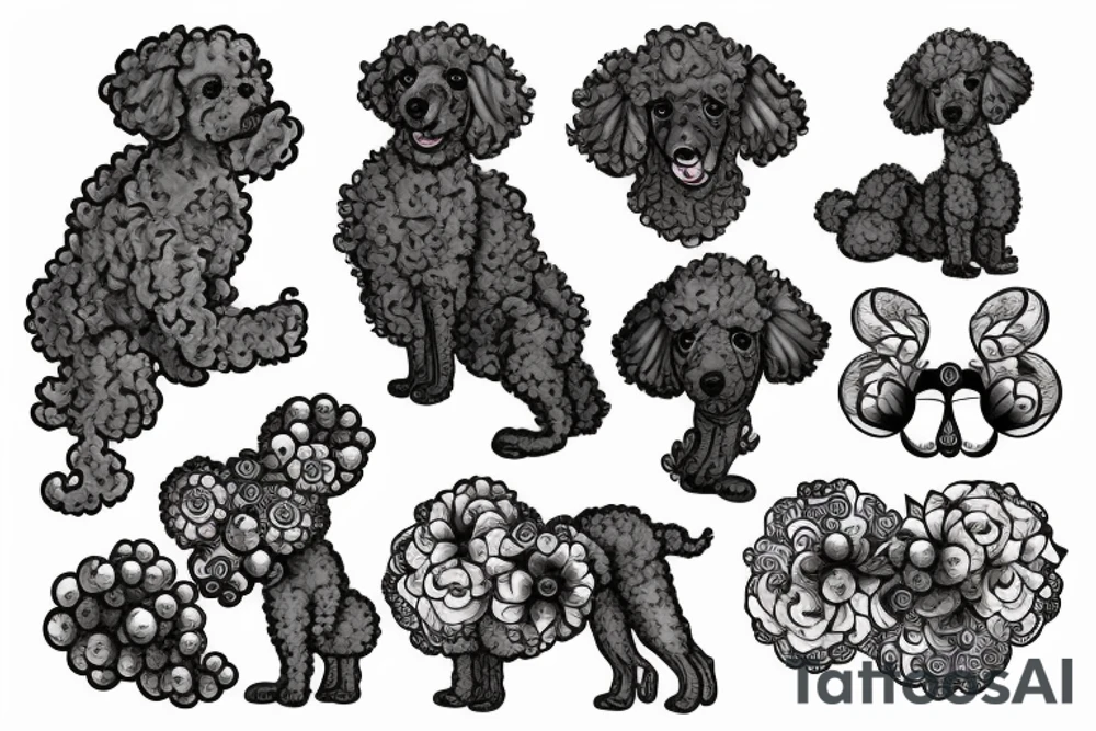 back poodle dog eating blueberries tattoo idea
