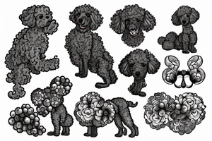 back poodle dog eating blueberries tattoo idea