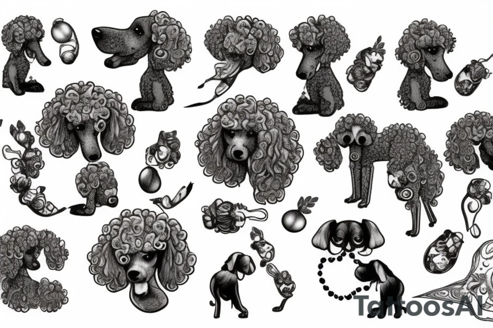 back poodle dog eating blueberries tattoo idea