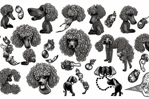 back poodle dog eating blueberries tattoo idea