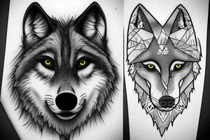Wolf and moon with forest background tattoo idea