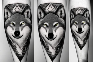 Wolf and moon with forest background tattoo idea