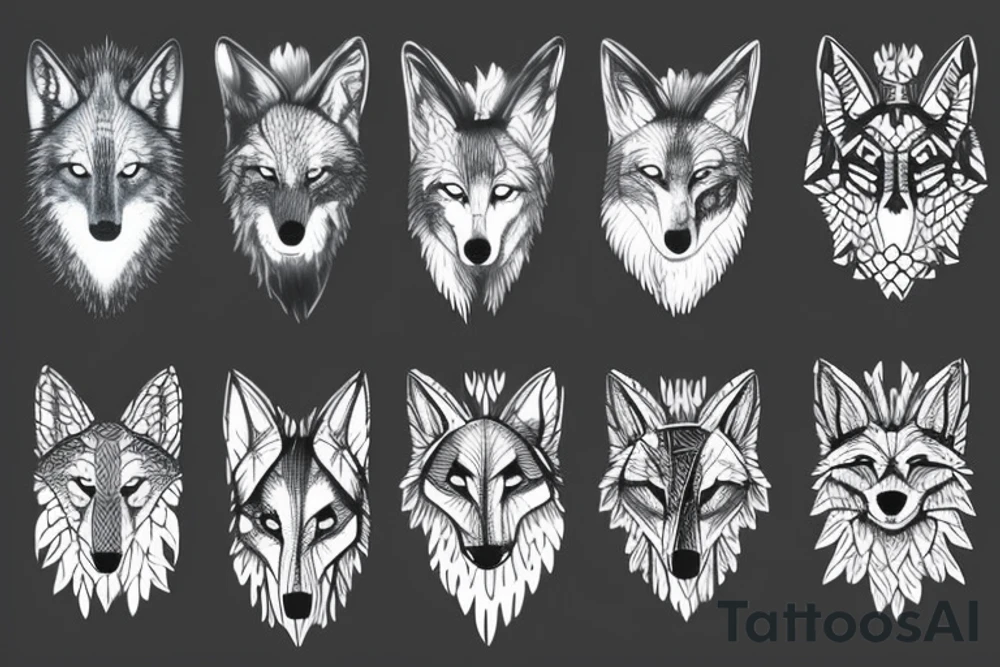 Wolf and moon with forest background tattoo idea