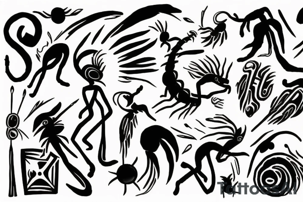 Two Kokopelli dancing under the sun tattoo idea