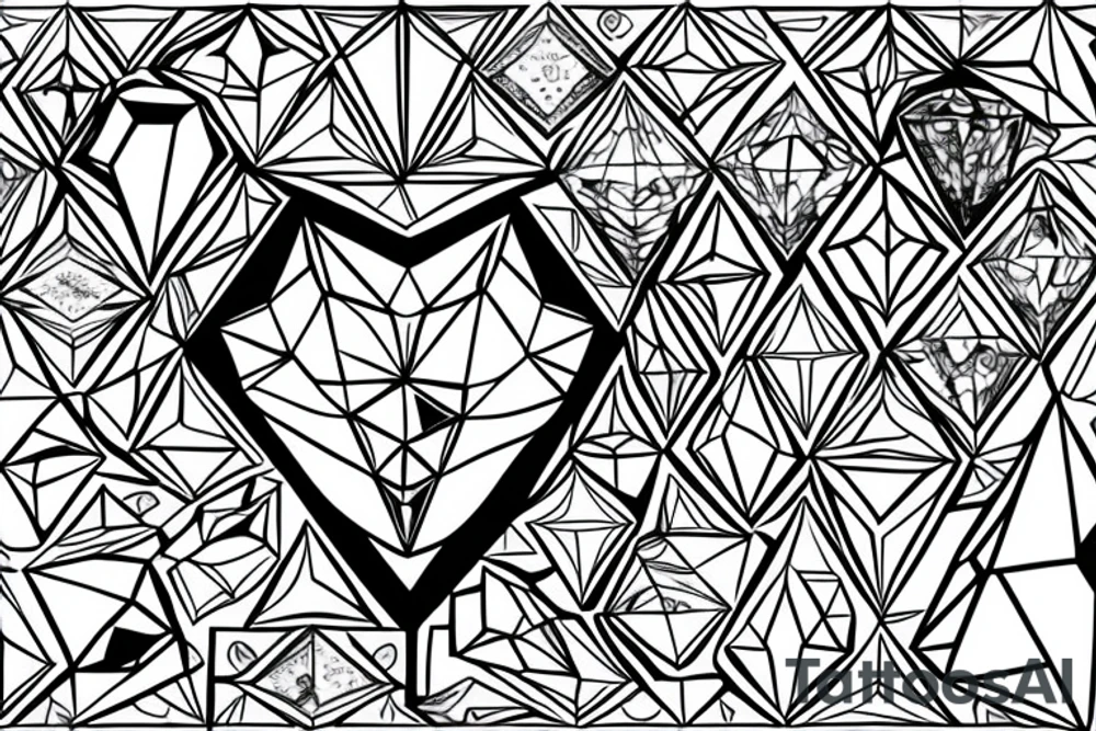 A crystal heart in the form of a diamond that is illuminated from the inside tattoo idea