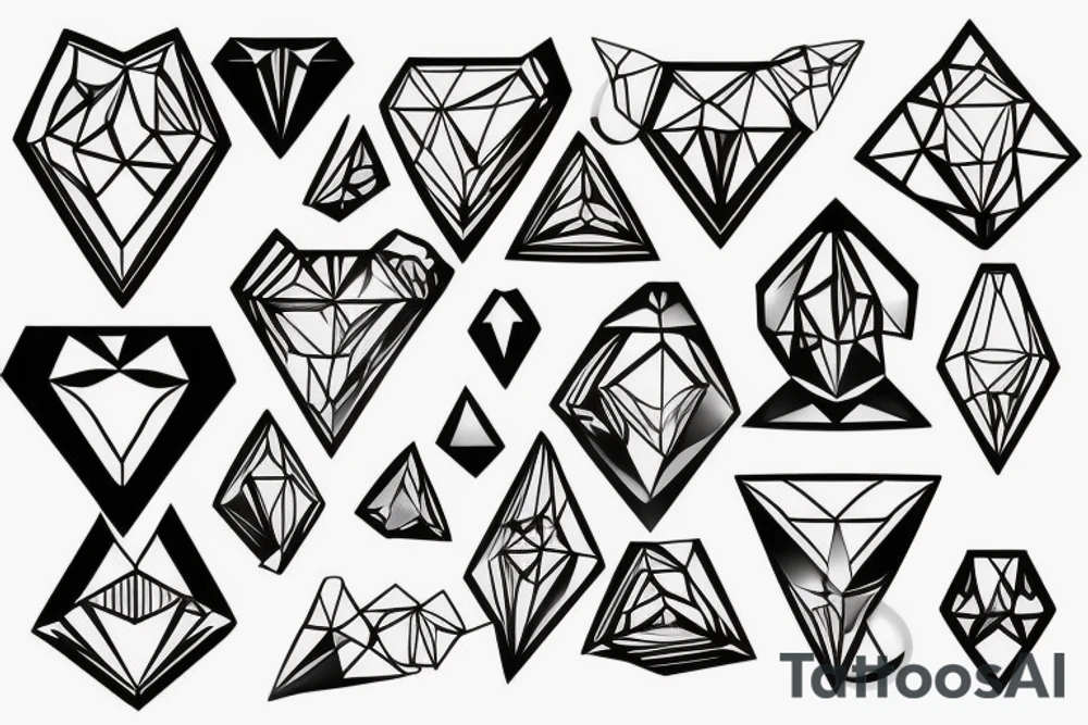 A crystal heart in the form of a diamond that is illuminated from the inside tattoo idea