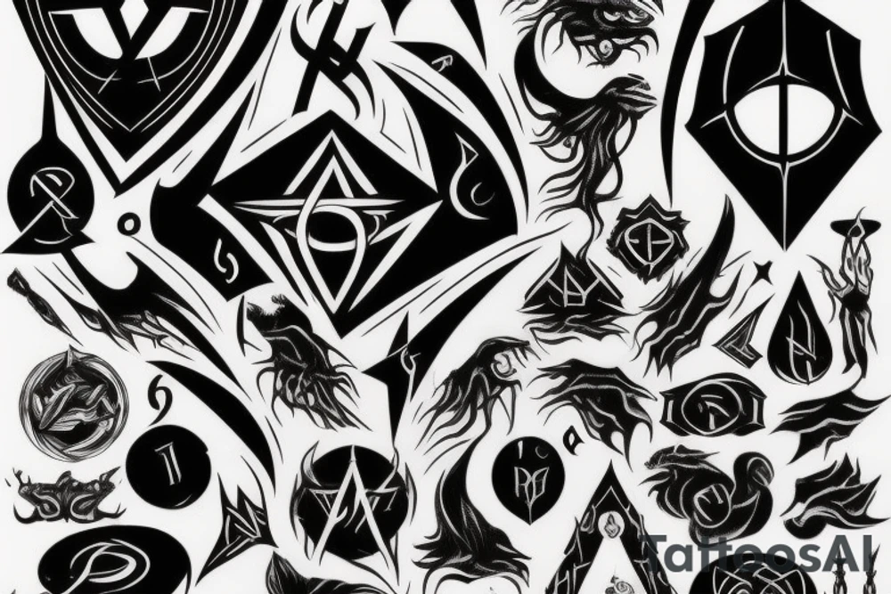 Black occult daedric symbol tattoo idea