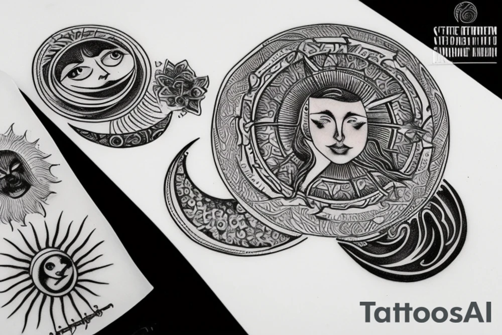 Traditional Belarusian rushnyk with an image of the sun and the moon tattoo idea