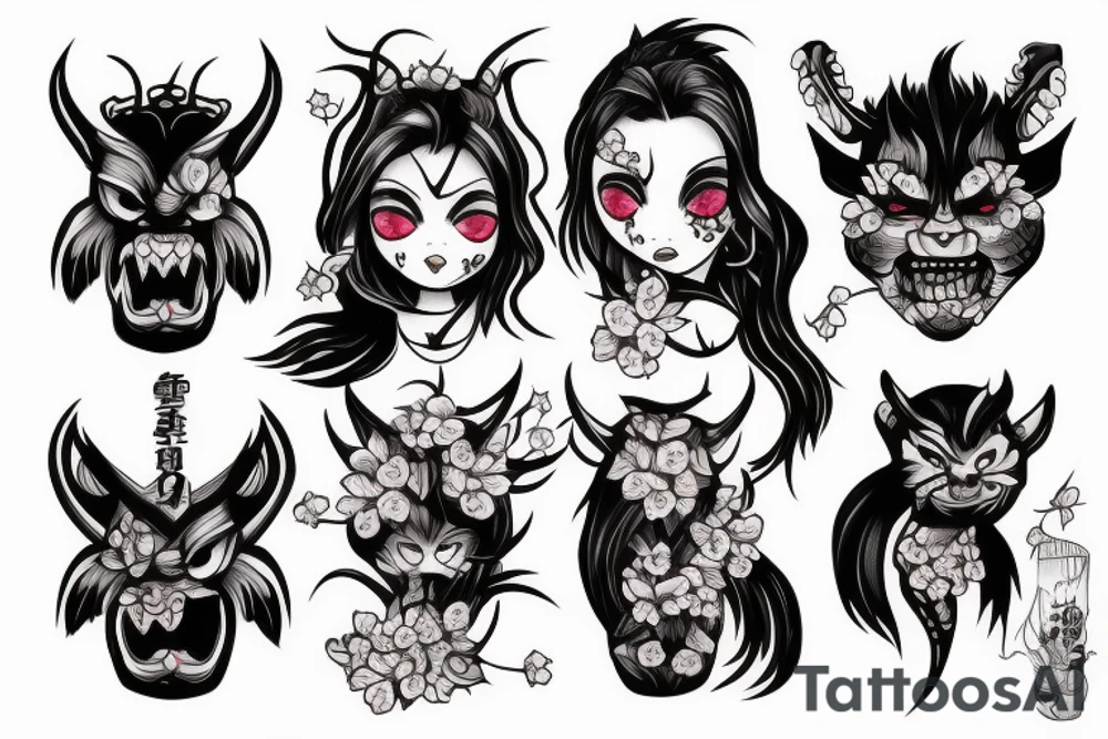 oni demon with cherry blossom tattoo idea