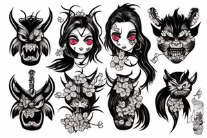 oni demon with cherry blossom tattoo idea