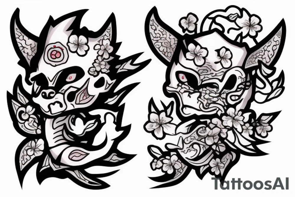 oni demon with cherry blossom tattoo idea