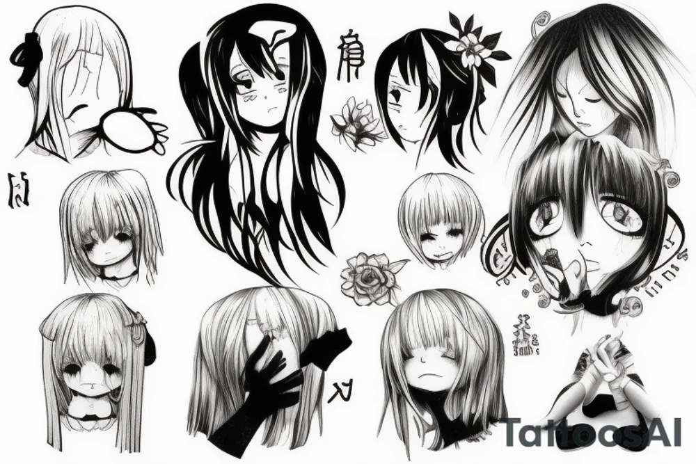 anime girl crying tattoo idea