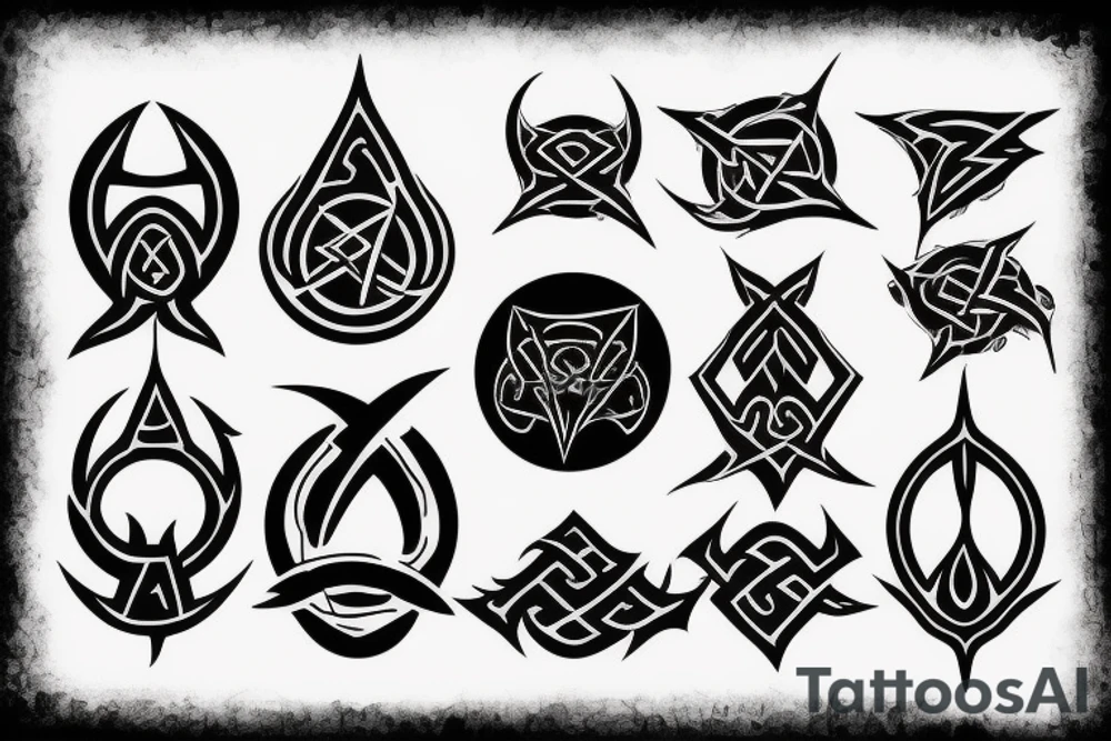 Black occult daedric symbol tattoo idea