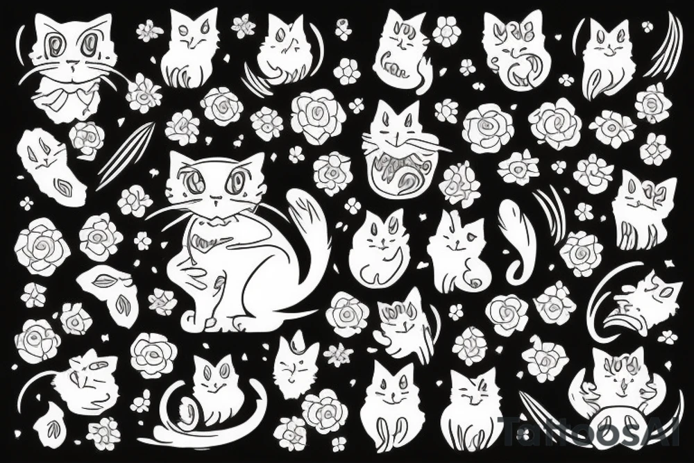 Black cat in flowers tattoo idea