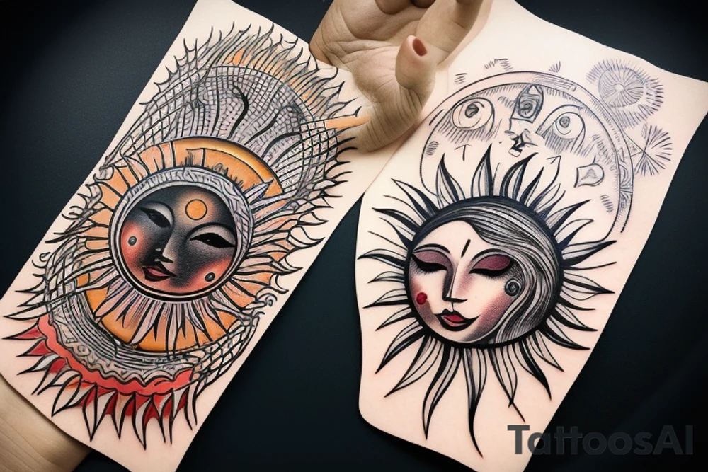 Traditional Belarusian rushnyk with an image of the sun and the moon tattoo idea
