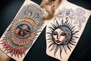 Traditional Belarusian rushnyk with an image of the sun and the moon tattoo idea