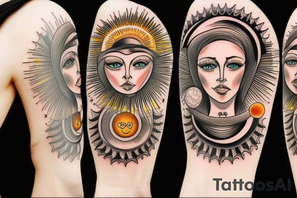 Traditional Belarusian rushnyk with an image of the sun and the moon tattoo idea