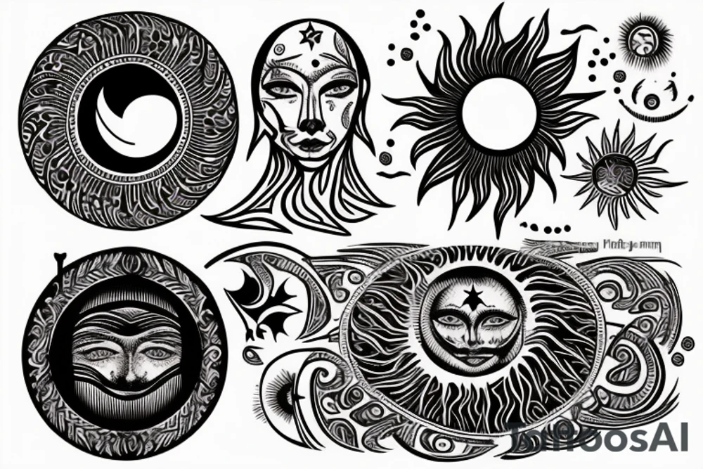 Traditional Belarusian rushnyk with an image of the sun and the moon tattoo idea