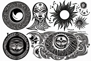 Traditional Belarusian rushnyk with an image of the sun and the moon tattoo idea