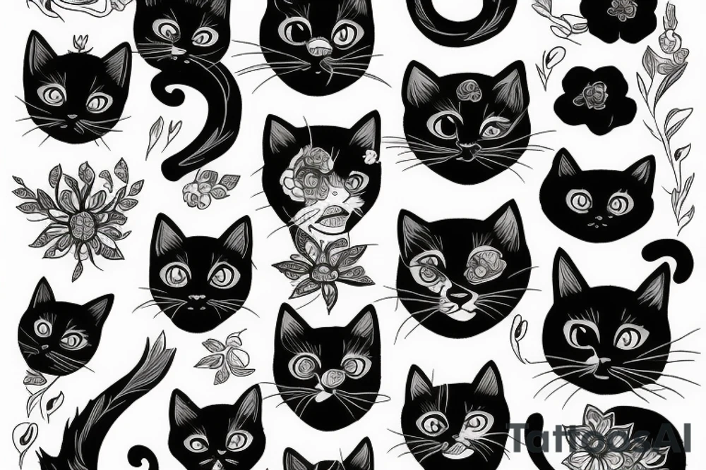 Black cat in flowers tattoo idea