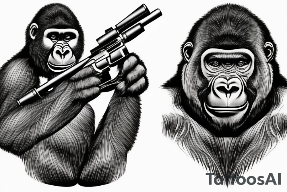 Gorilla in camouflage wear holding machine gun tattoo idea