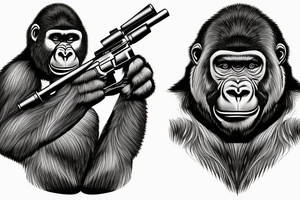 Gorilla in camouflage wear holding machine gun tattoo idea