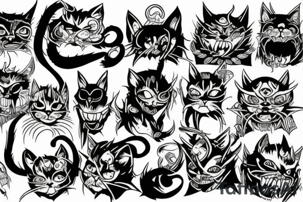 Demon cat creep tattoo idea